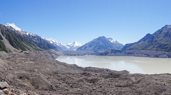 Tasman Glacier, Lake and Moraine, Aoraki Mt Cook, New Zealand, Copyright Chris Gregory 2013